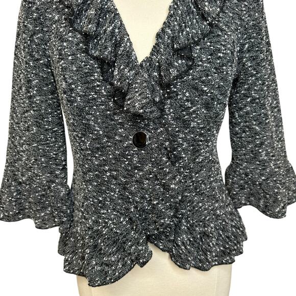 Cynthia Rowley Black/White Boucle Tweed Ruffle Collar Trim Jacket Blazer Size M - Picture 7 of 14